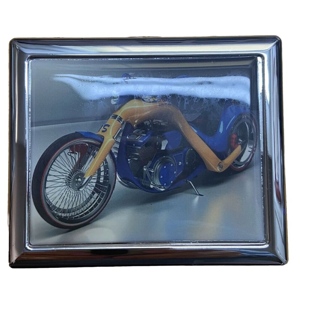 Cigarette Case Motorcycle Colored Cover Latched Metal NEW
